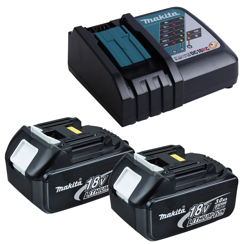 2x Makita Akku BL1830B 197599-5 18.0V 3Ah + 1x Makita Ladegerät DC18RC 195584-2 Neu