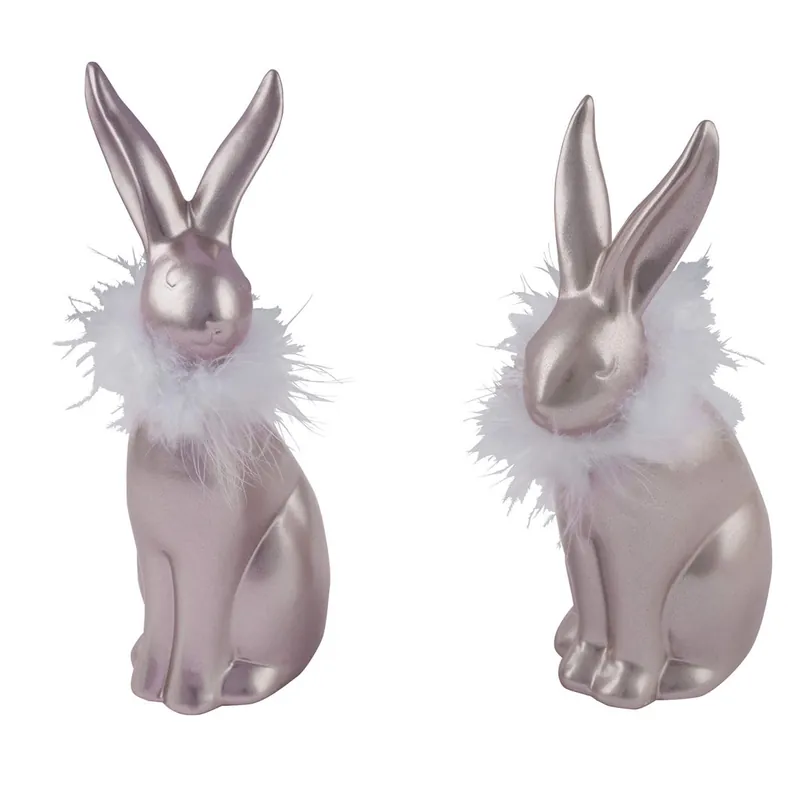 Wochenendangebot Keramikhase mit Federn 11 x 16,5 x 7,5 rosemetallic