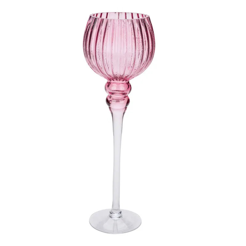 Versand Am Gleichen Tag Glaskelch Durchmesser 13 x 40 cm rosa-geriffelt